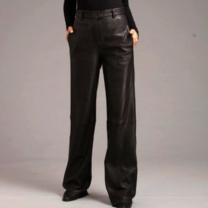 NWT HUDSON JEANS Black Leather Long Wide Leg High Waist Pants sz 25